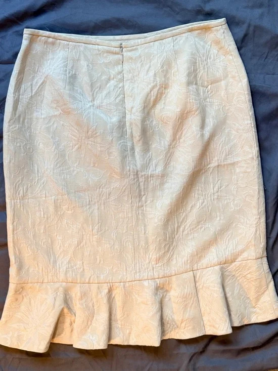 Vtg Isabella Suits 2-Piece Skirt Set Size 12 Cream Jacquard Floral Blazer Ruffle - Picture 15 of 15